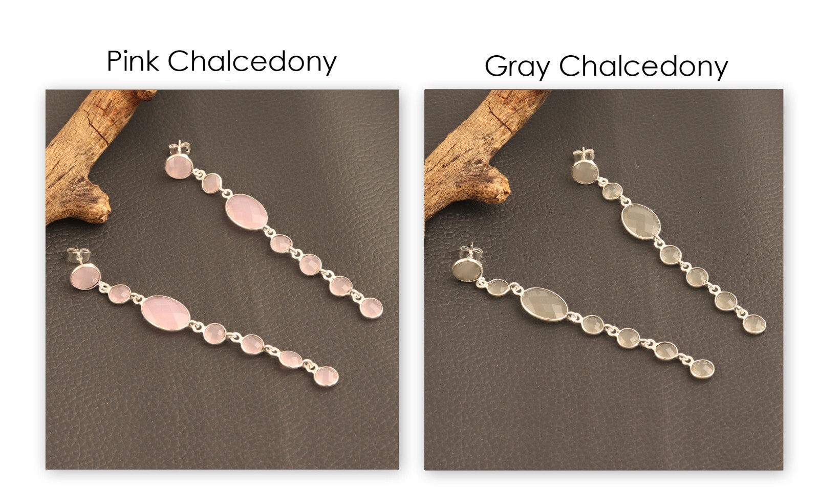 Chalcedony Long Statement Earrings Silver Plated Stud Dangle Bezel Set Earrings