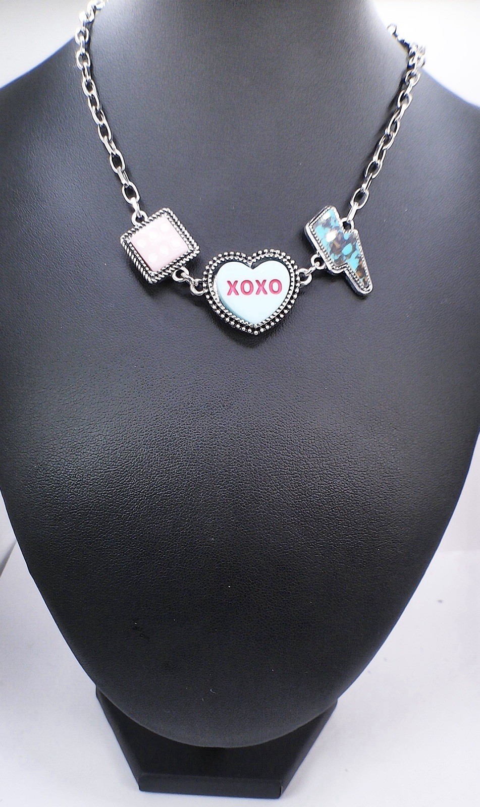Western XOXO Candy Heart Necklace Turquoise Lightning Bolt Cowgirl Charm