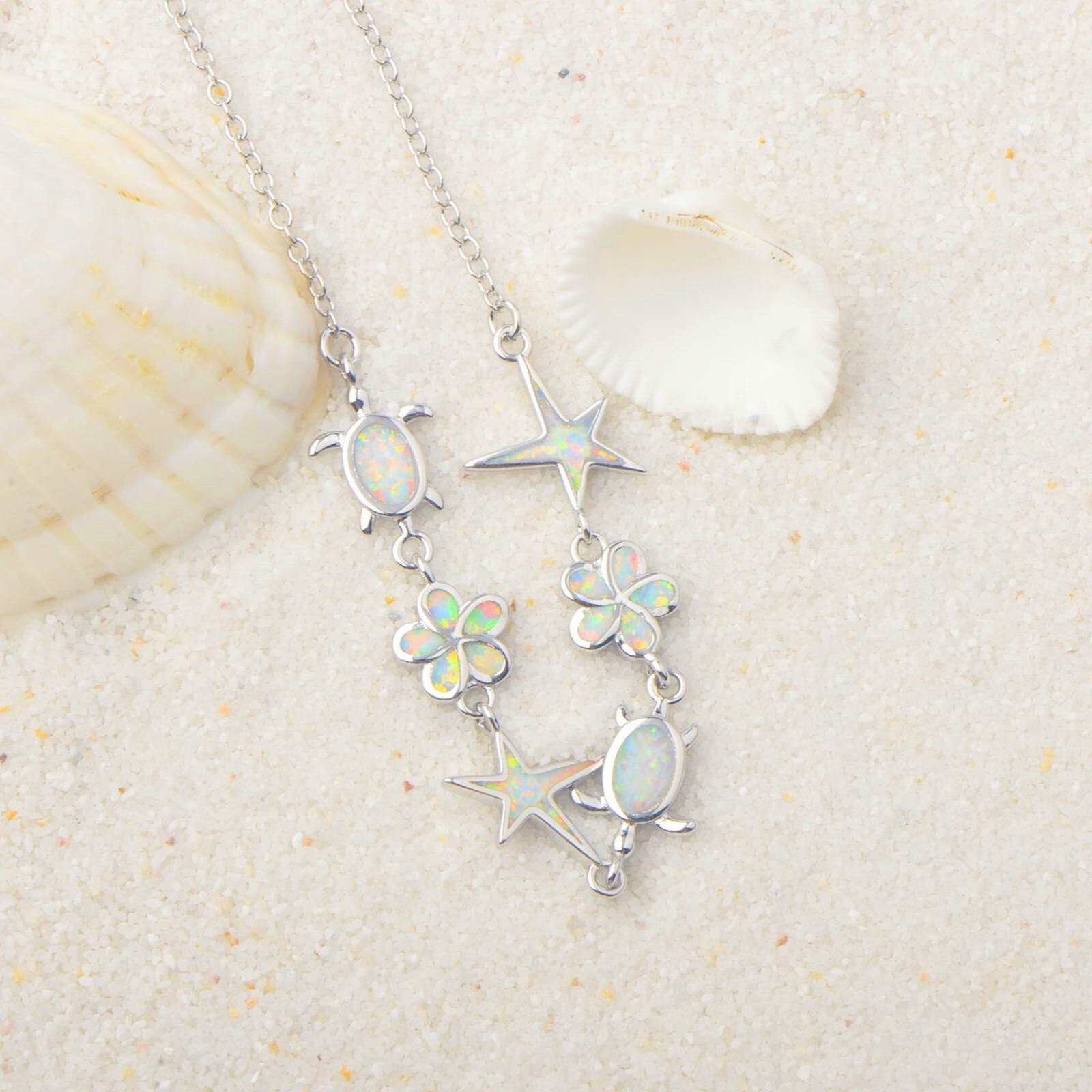 Hawaii Beach White Opal Starfish Turtle Bracelet Sliver Jewelry For Women Girls