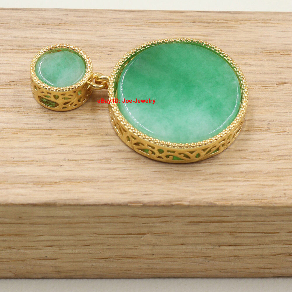 Gold Plated Alloy Heated Green Jade Round 福 Pendant Best Gift 35mm H