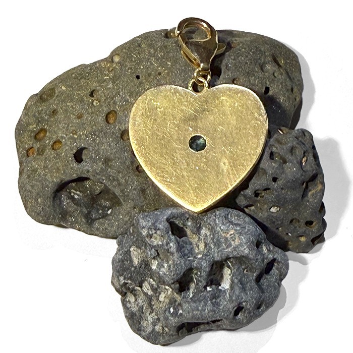 Holly Dyment 18K Gold Evil Eye Heart Charm Pendant Blue Enamel Emerald 750