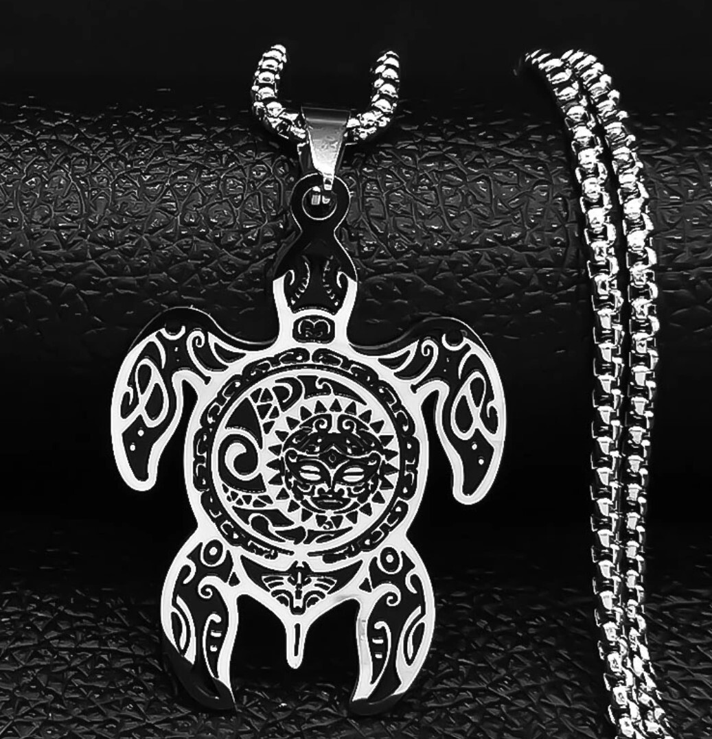 Stainless Steel Sun Moon Sea turtle necklace with 50 cm (19.7 in) chain