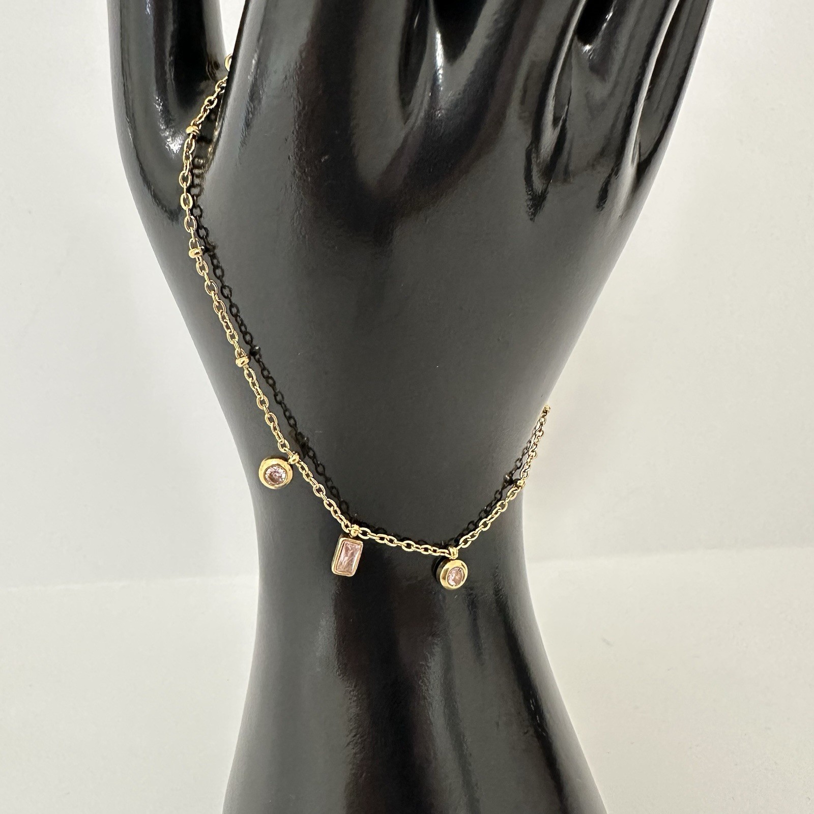Gold Toned Bracelet with Pink & Clear Rhinestones