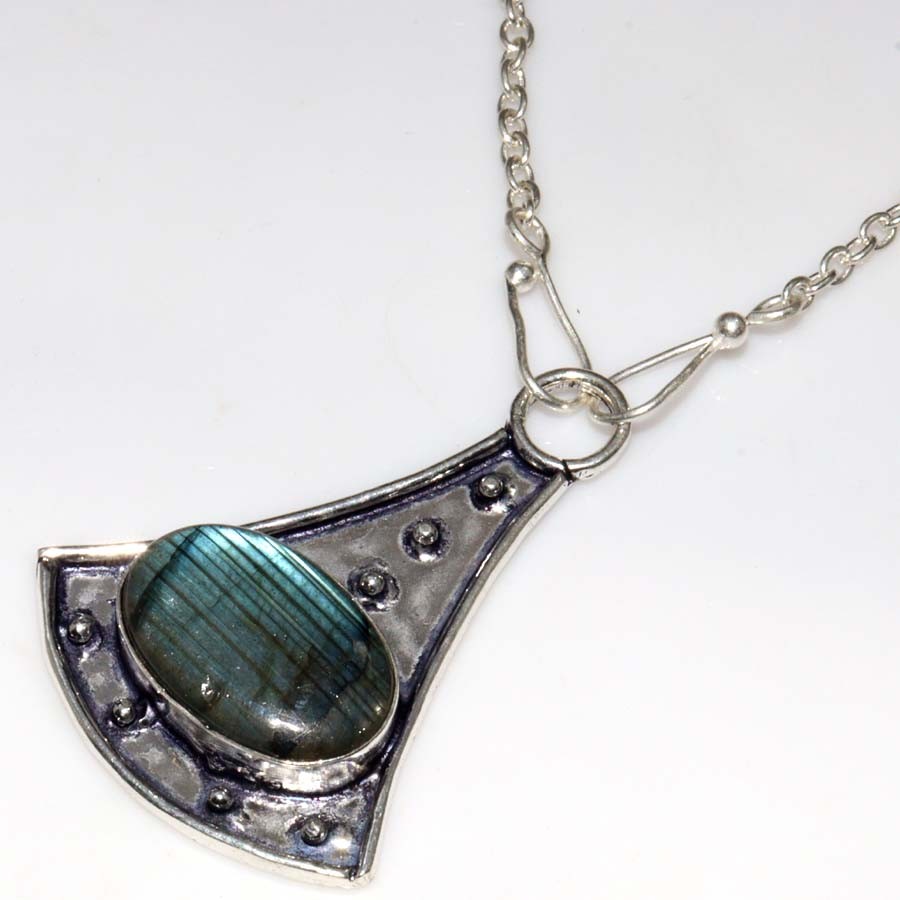Decent Fiery Labradorite 925 Silver Plated Necklace 18″ Fashion Gifts Trendy GW