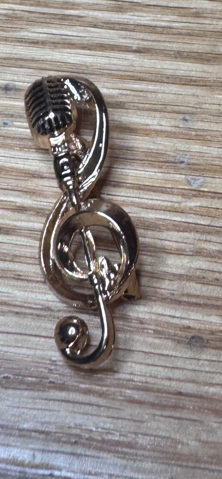 Fashion Pin New Music Note & Microphone Pin Brass Toned 1.5 X 5/8 Inch