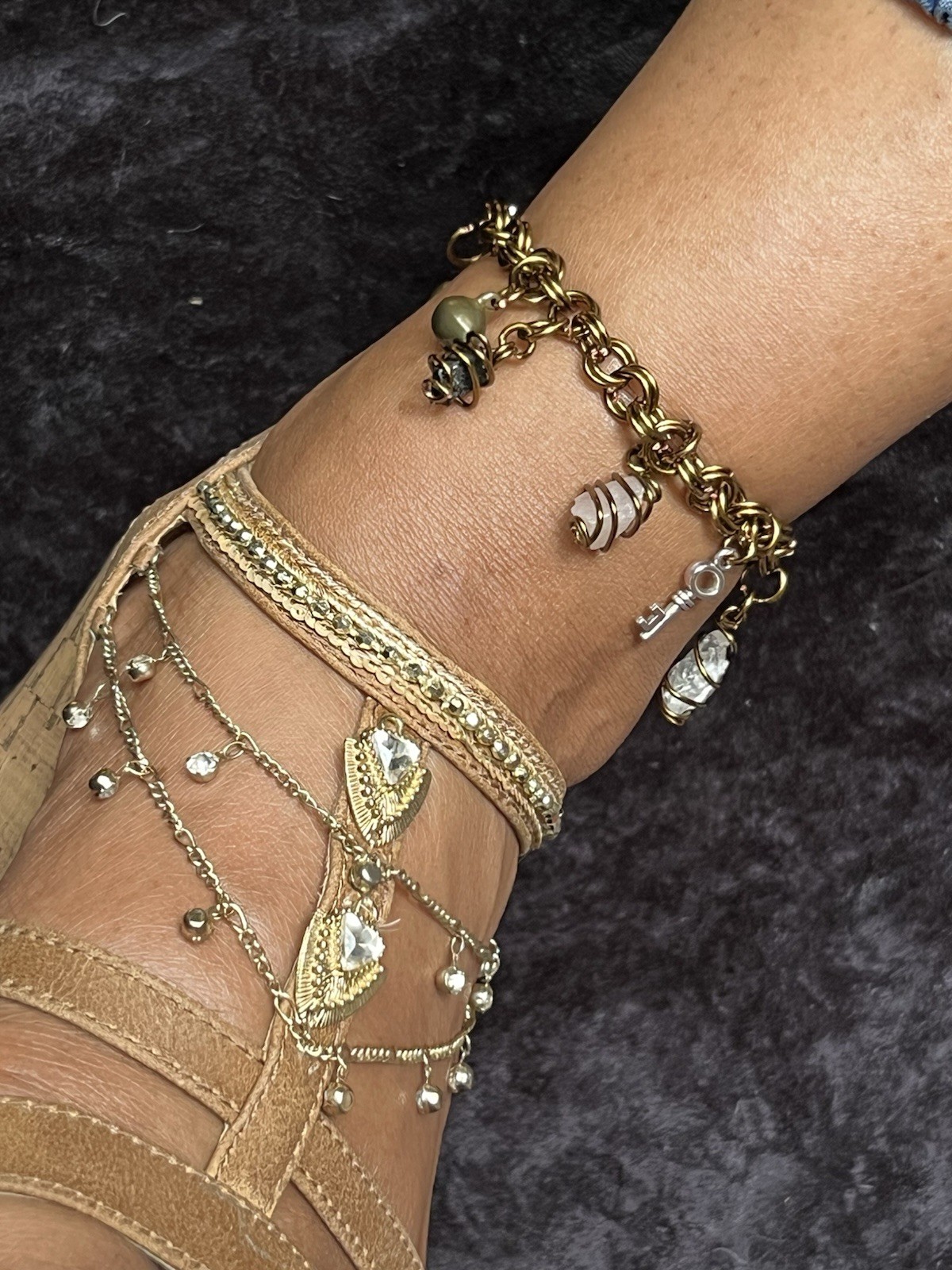 Copper/Antique Brass/titanium Non-Tarnish Link Chain/Charm/Crystal Anklet