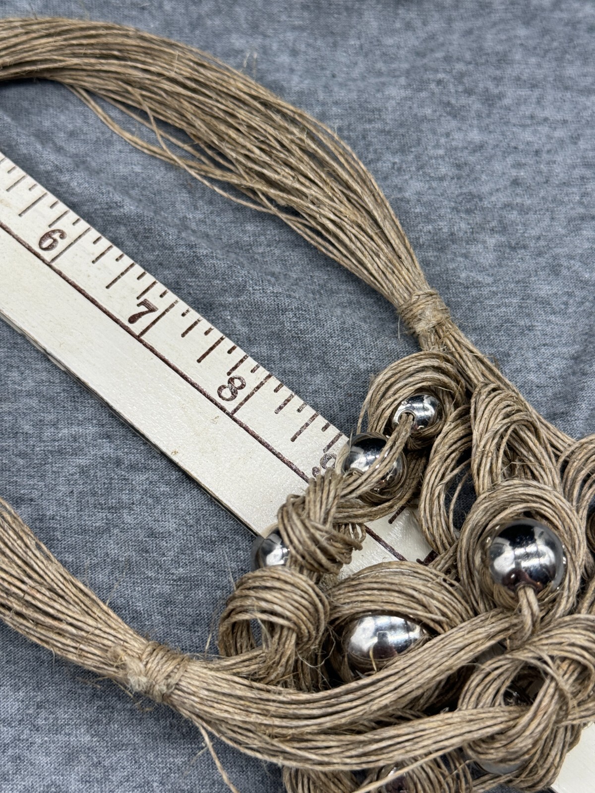 Birds Nest Necklace Beige Stranded Interwoven Silver Tone Beads 22″ Chain Close