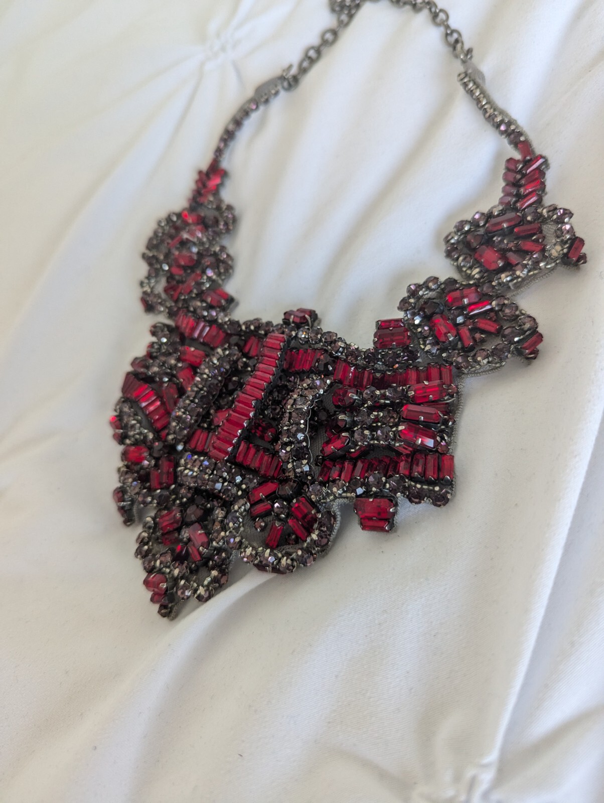 Valentino Red Crystal Bib Statement Necklace