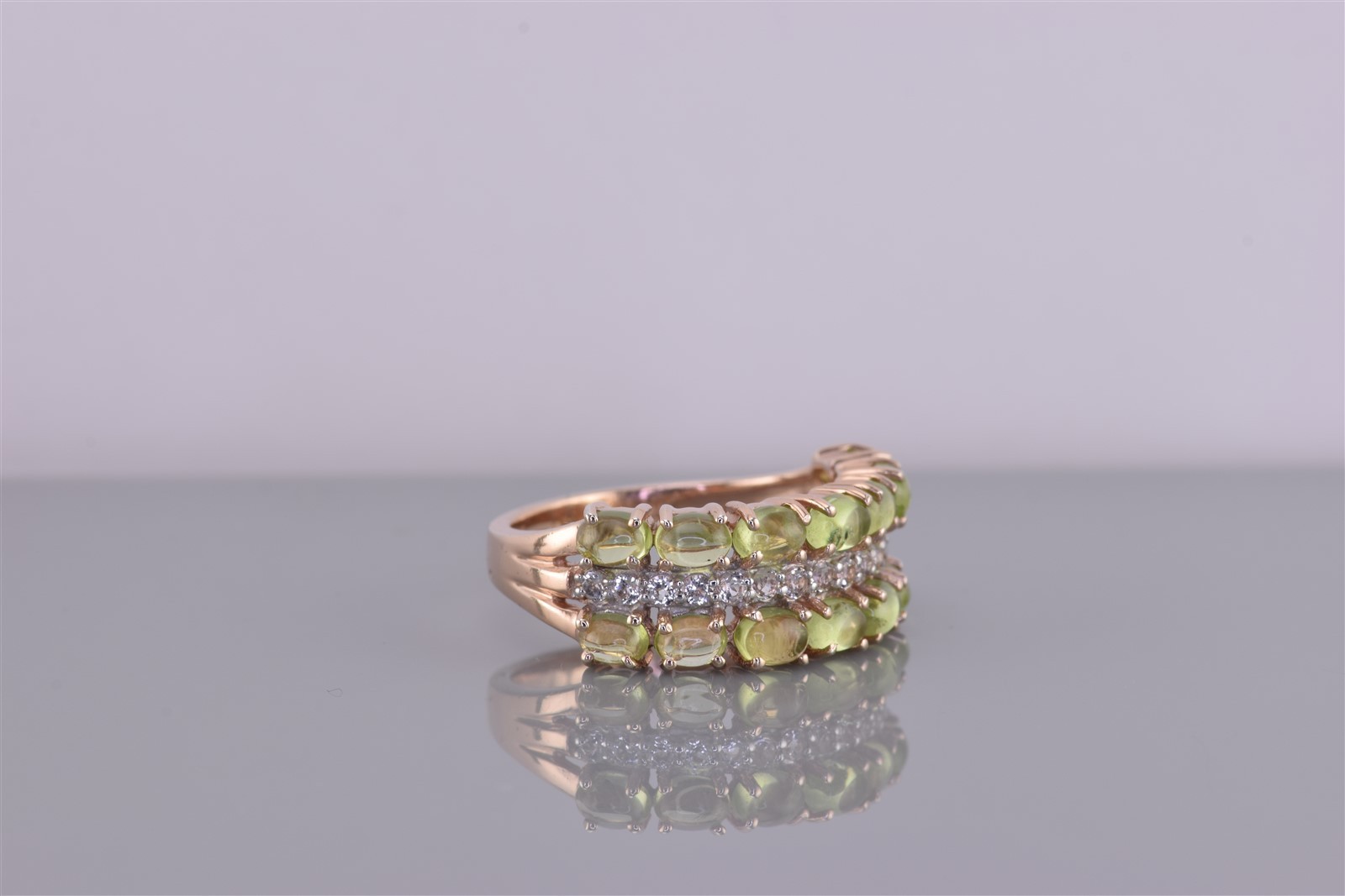 Gold Sterling Silver Stack Oval Green Peridot Cubic Zirconia Band Ring 925 Sz: 7
