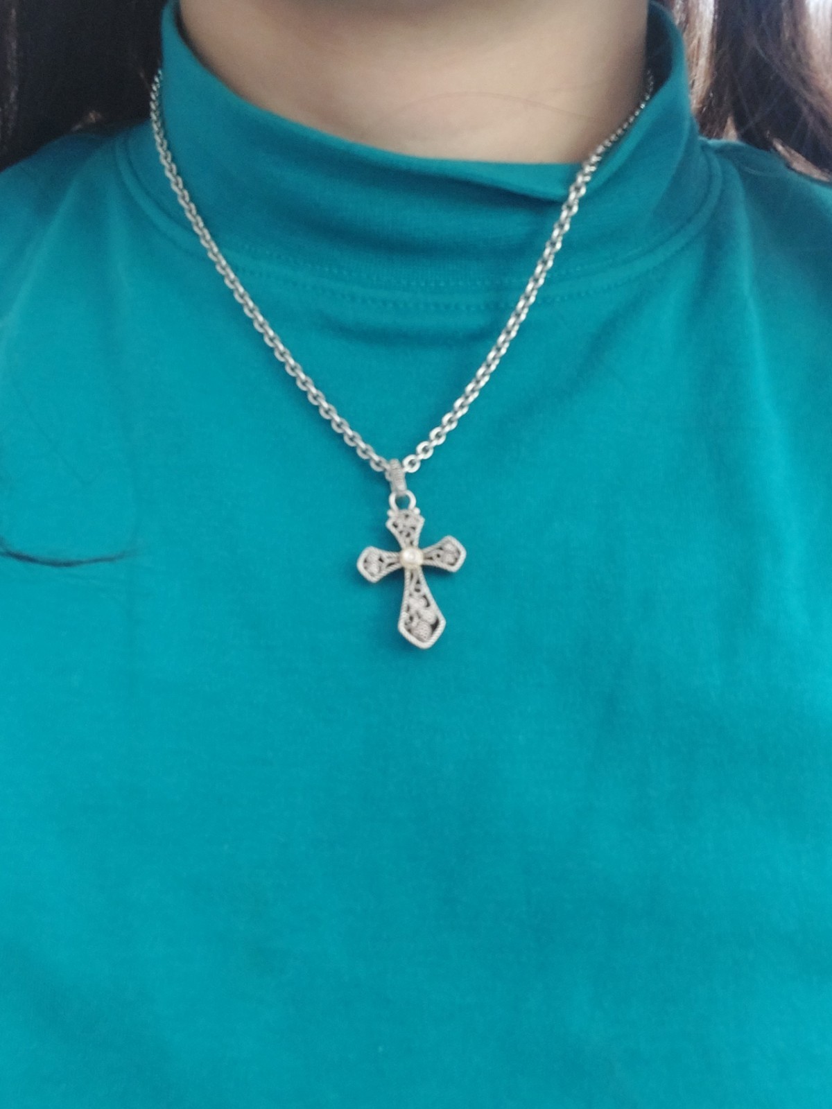Andrea Candela Two Tone Diamond Cross Necklace