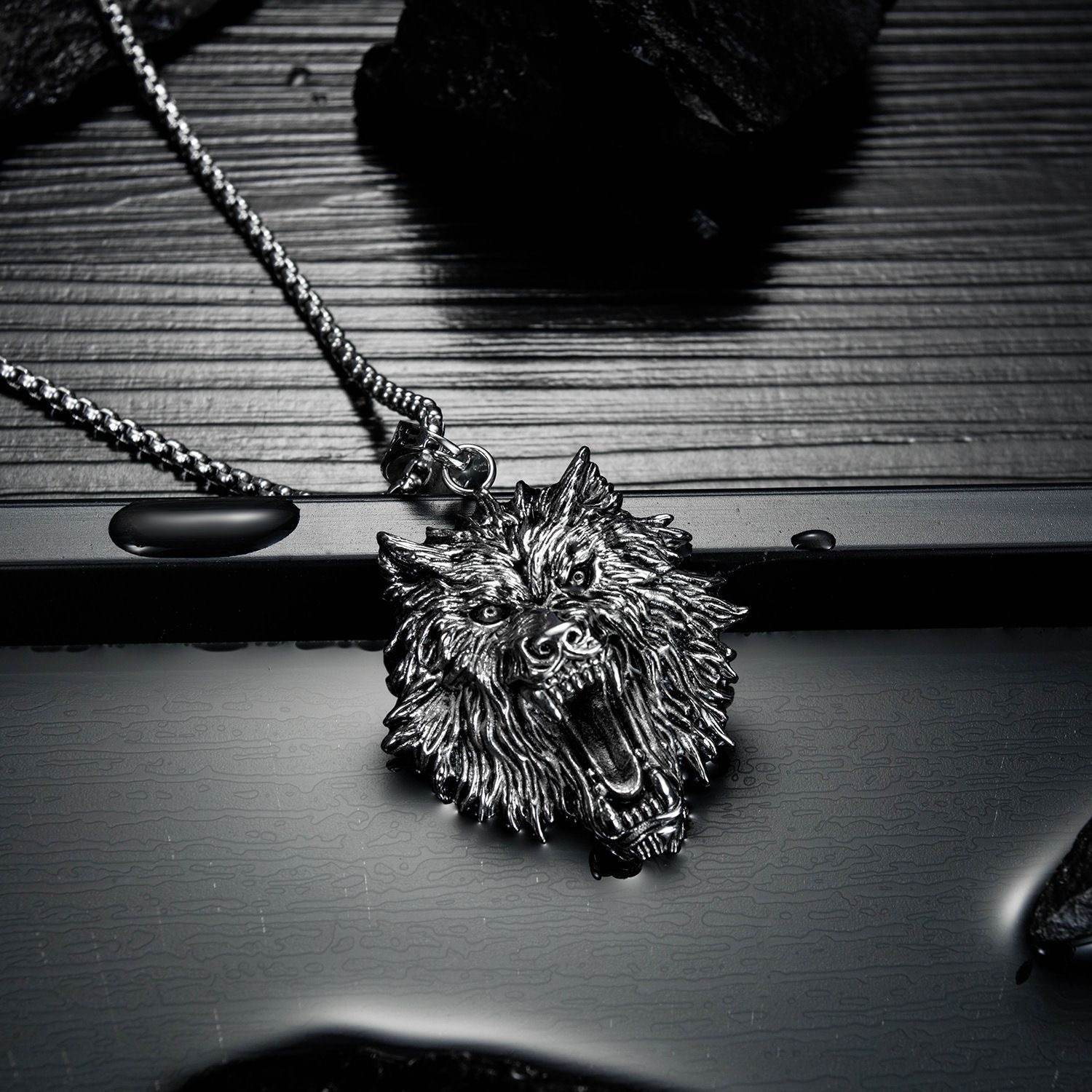 Fashion Punk Hip Hop Wolf Head Stainless Steel Necklace