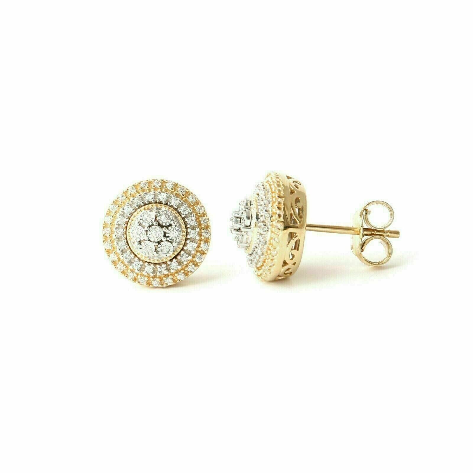 Gorgeous Halo Stud Earring Round Cut Simulated Diamond In 14k Yellow Gold Plated