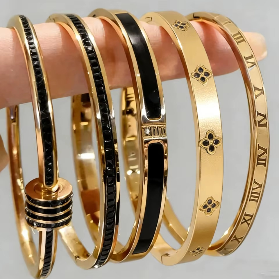 ZAKOL 5/1Pcs Sparkling Zirconia Inlaid Stainless Steel Bracelet Set for Women St