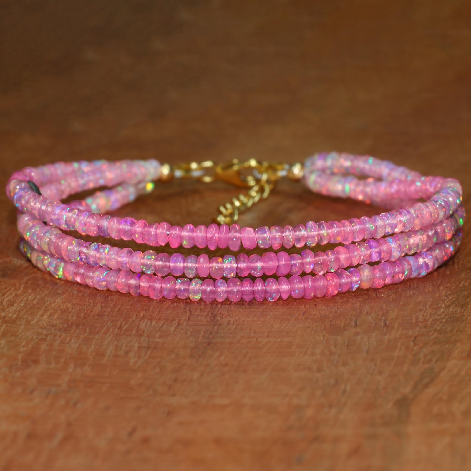 Pink Opal Beaded Bracelet 3 Strand, Natural Opal Bracelet, Dainty Gemstone