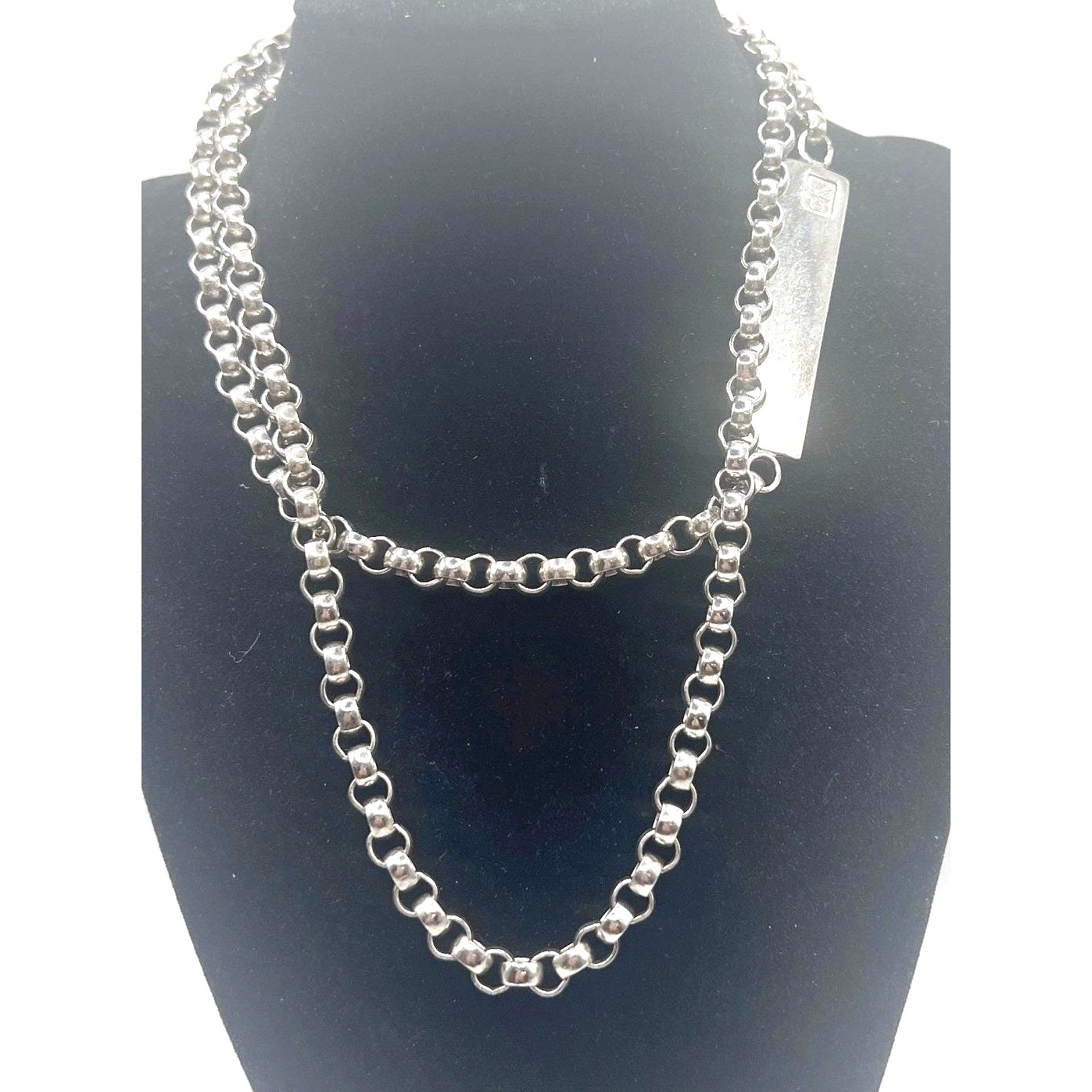 Calvin Klein Silver Tone 32″ Long Layering Bold Chunky Chain Necklace CK Bar