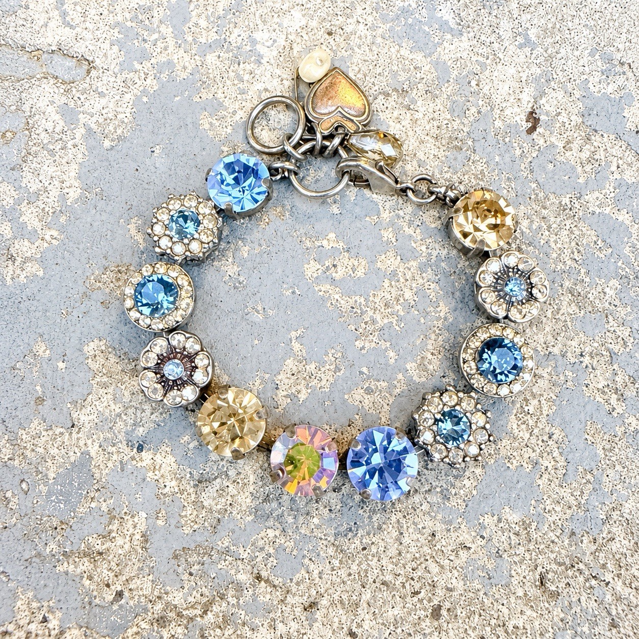 Mariana Swarovski Crystal Blue & Champagne Floral Link Bracelet, Adjustable