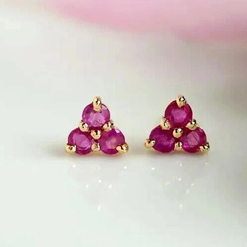 1.20Ct Round Cut Simulated Pink Ruby Women Stud Earrings 14K Yellow Gold Plated