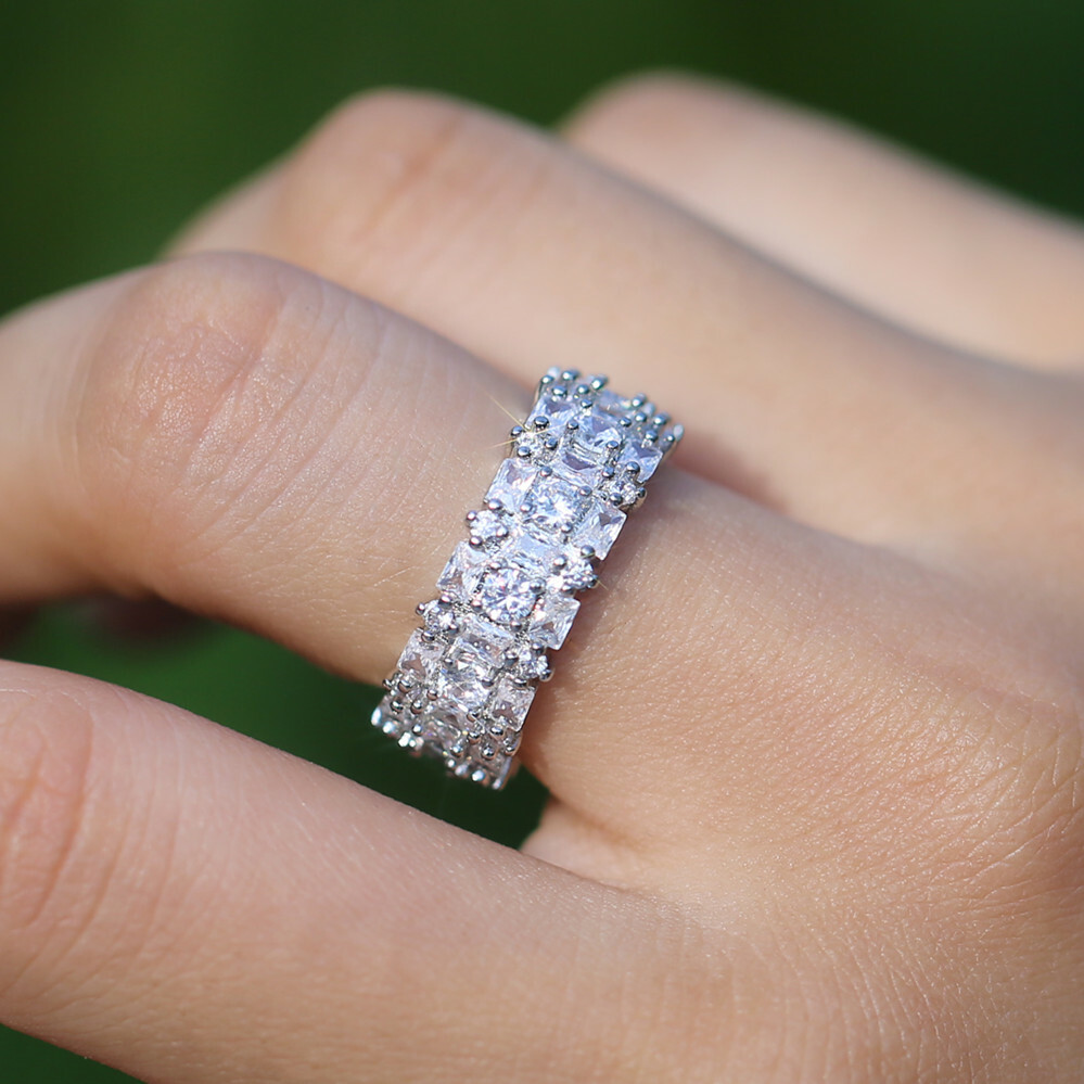 Gorgeous 925 Silver Filled Wedding Ring Women Jewelry Cubic Zircon Ring Sz 6-10