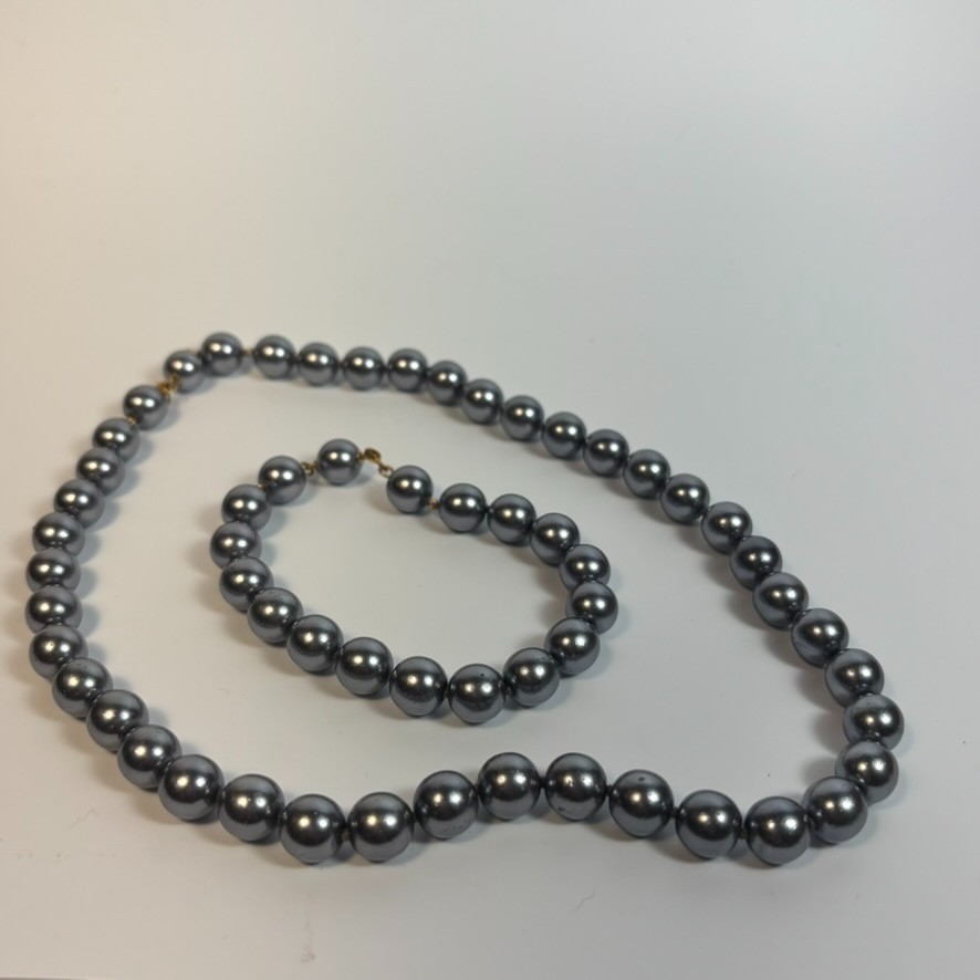 Necklace and Bracelet Set Steel Grey Gold Tone Invisible Clasp Adjustable