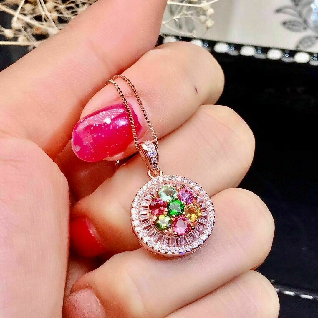 Simulated Sapphire & Diamond 2Ct 14k Rose Gold Plated Silver Pendant Necklace