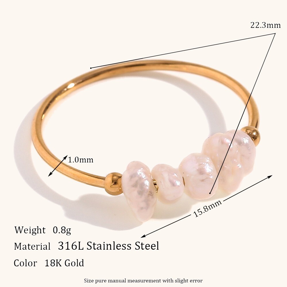 1-Pcs Stainless Steel Freshwater Pearl Simple Style Beaded Solid Colour Ring- 29