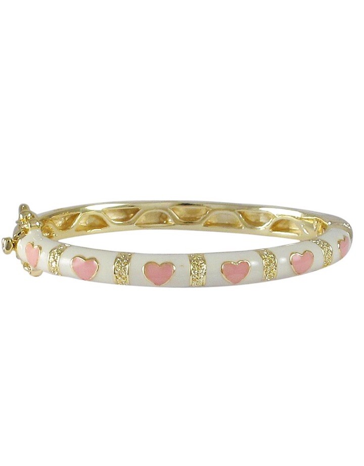 White Enamel With Pink Hearts Baby Children’s Bangle/ Bracelet