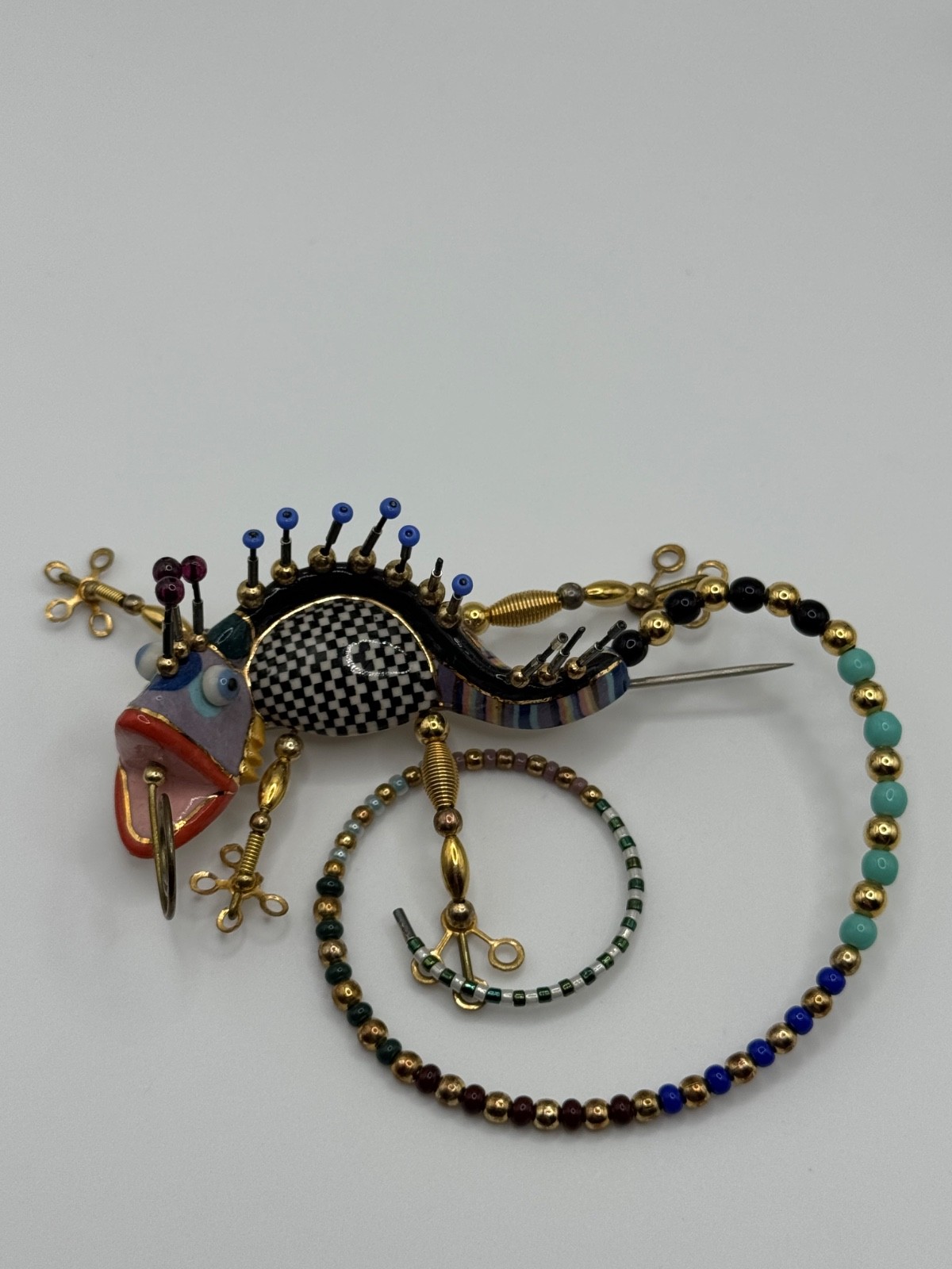 Jewelry 10 Cynthia Chuang Glazed Porcelain Glass Beaded Lizard Pin READ