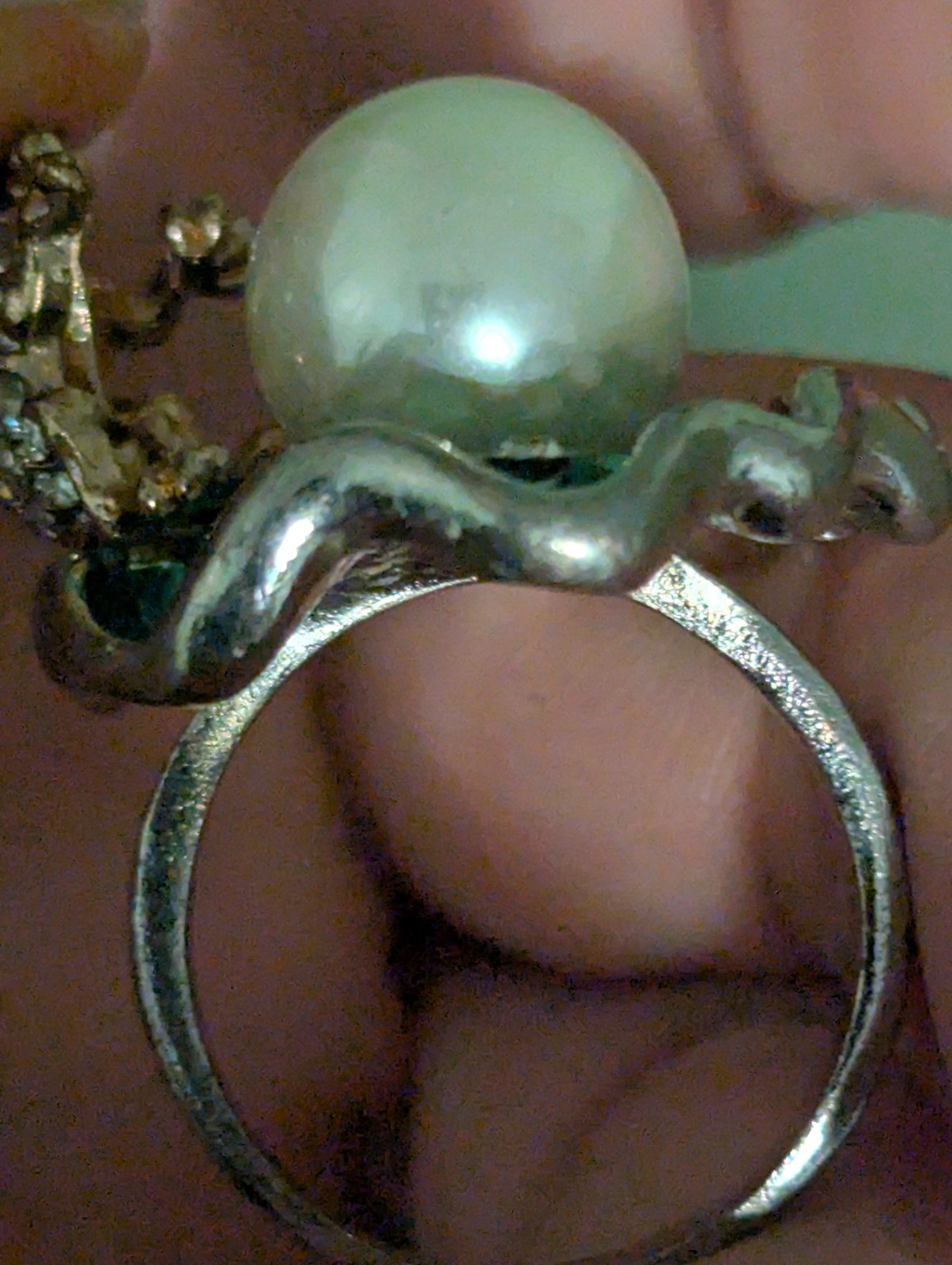 A Frog Ring With A Fake Pearl! It Is Green Yes, Yes Indeed. At least Has In It