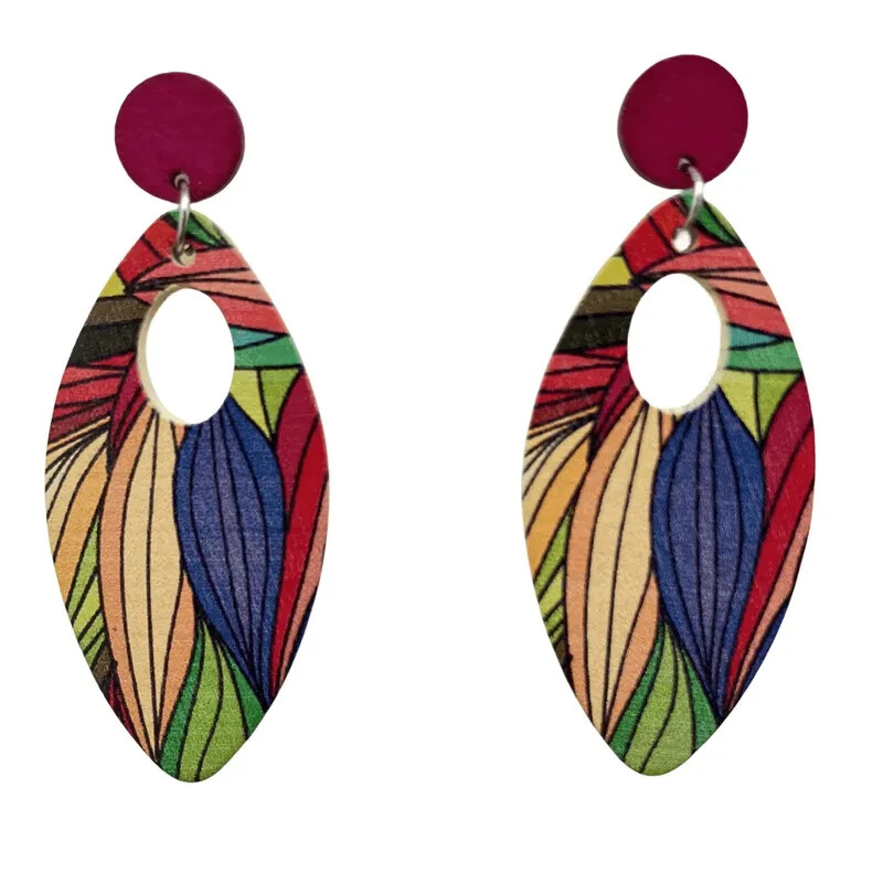Wood Earrings Women Laser Engraved Handmade Wooden Dangle Artisan Retro Circle