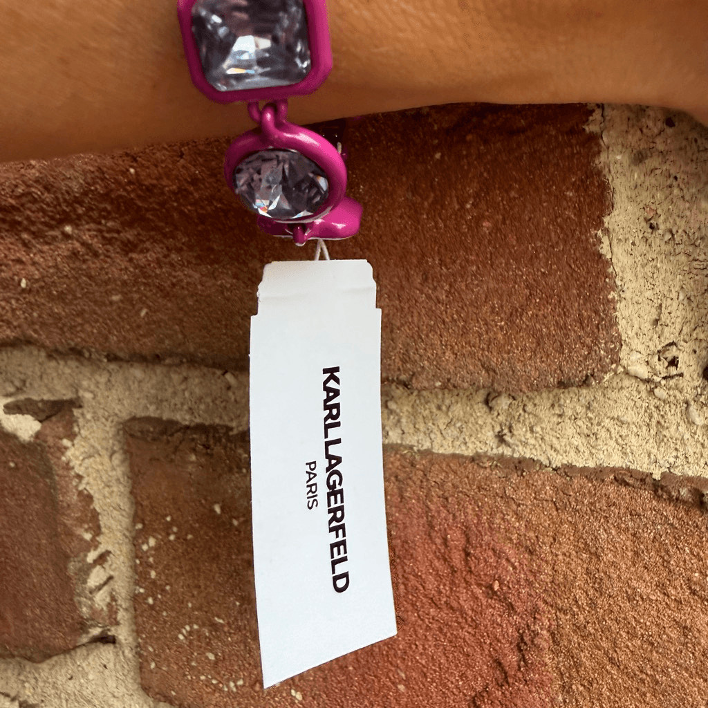 Karl Lagerfeld $58 Women’s Geometric Crystal Flex Bracelet Fuchsia OS NWT