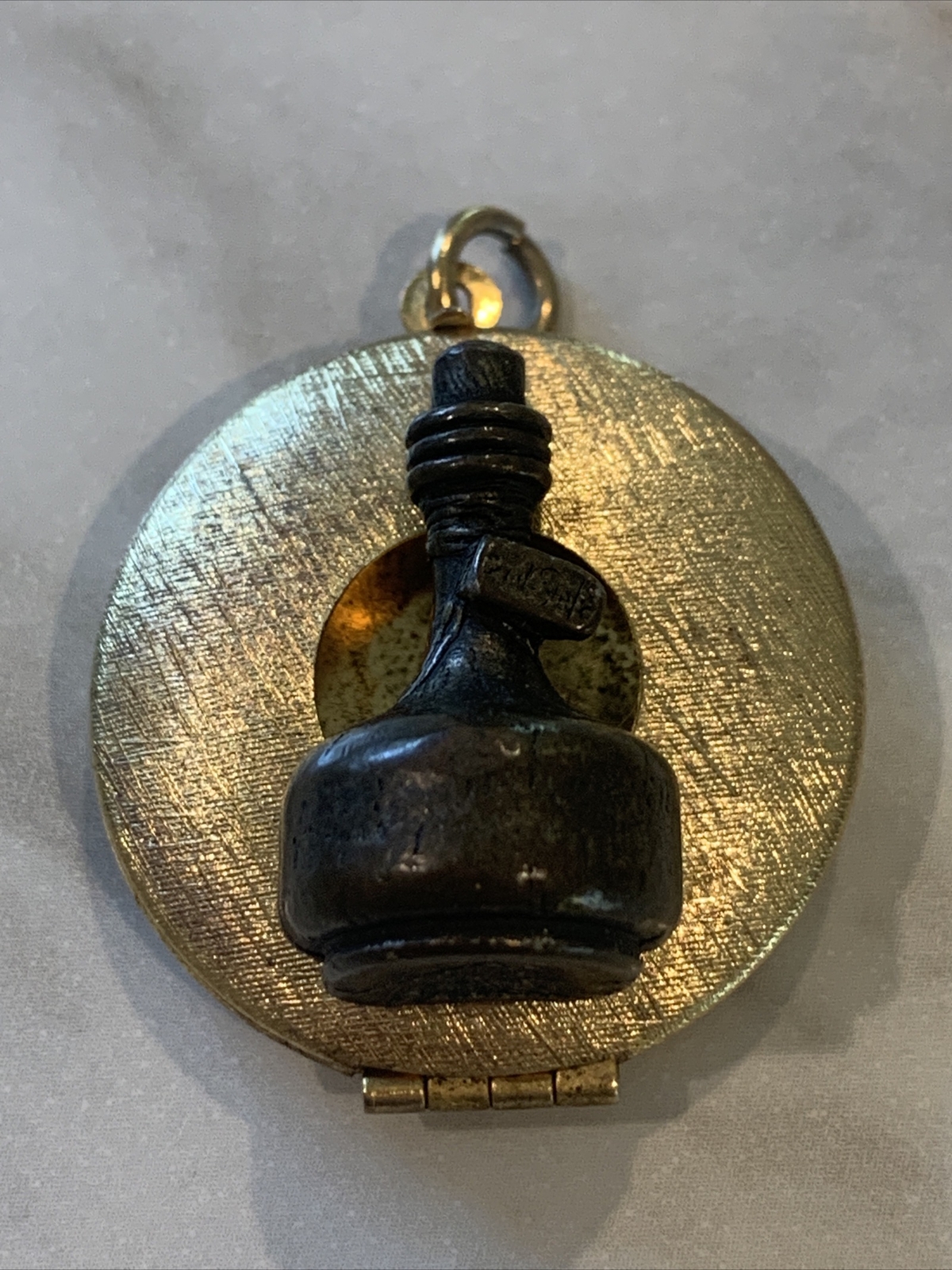 Locket Pendant Unusual Bottle With Circle Cut Out Perfume? Vintage