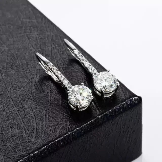 2Ct Round Cut Simulated Diamond Drop Dangle Earrings 14k White Gold Plated