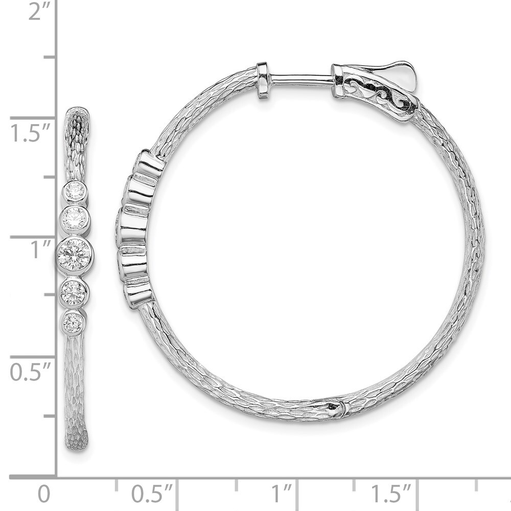 36mm Sterling Silver Rhodium-plated CZ Textured Hoop Earrings