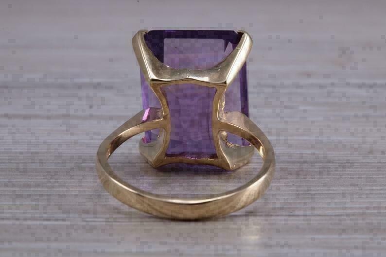 4Ct Emerald Cut Simulated Purple Amethyst Engagement Ring 14K Yellow Gold Plated