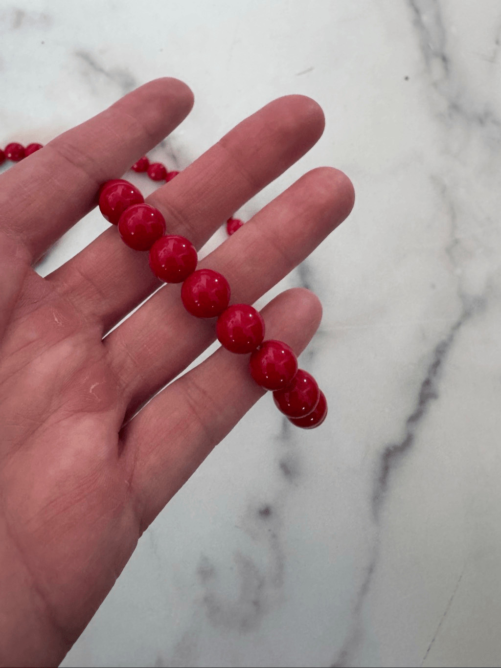 Bright fire truck Red bead necklace 90s single strand long