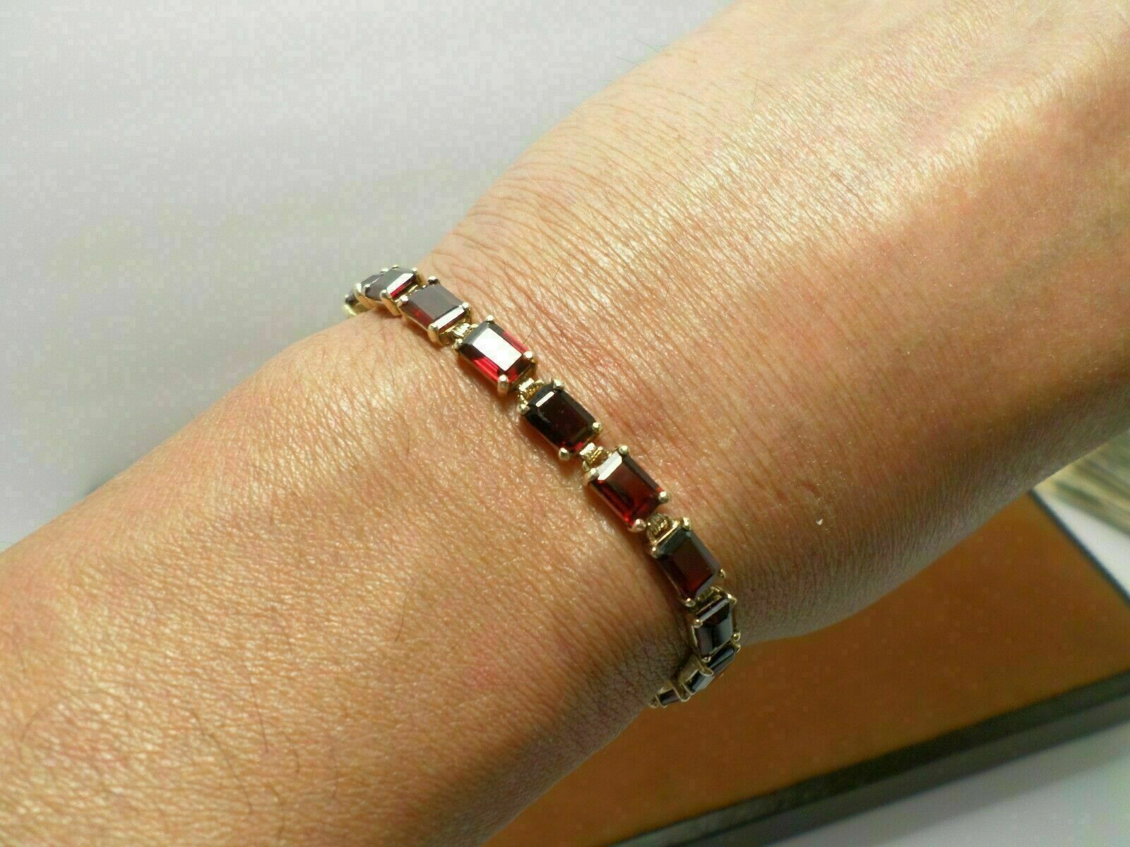 9.60Ct Emerald Cut Simulated Red Garnet 925 Silver Yelllow Gold Plated Bracelet