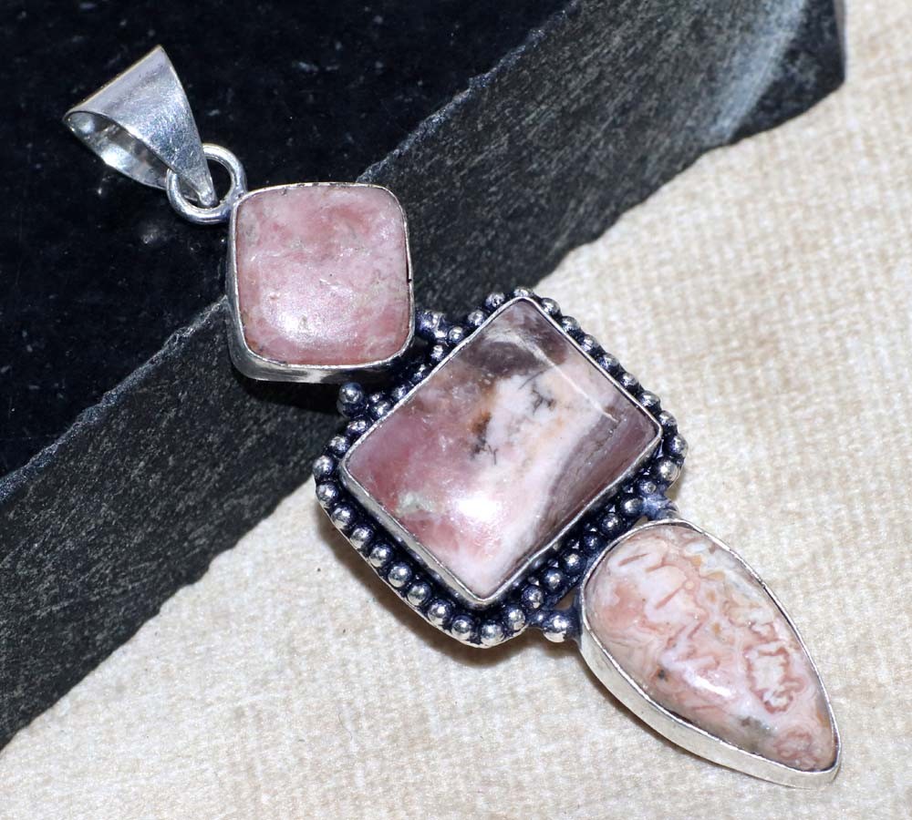 Long Rhodochrosite 925 Silver Plated Pendant 2.5″ Graceful Jewelry Trendy JW