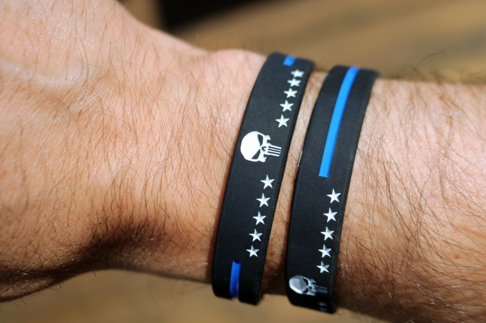 Thin Blue Line Silicone Bracelet Punisher with Stars Wristband Police Support