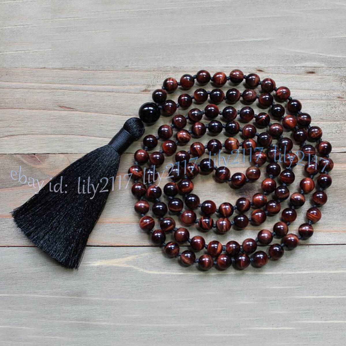 6-12mm Natural Red Tigers Eye Gems Tibet Buddhist 108 Prayer Beads Mala Necklace