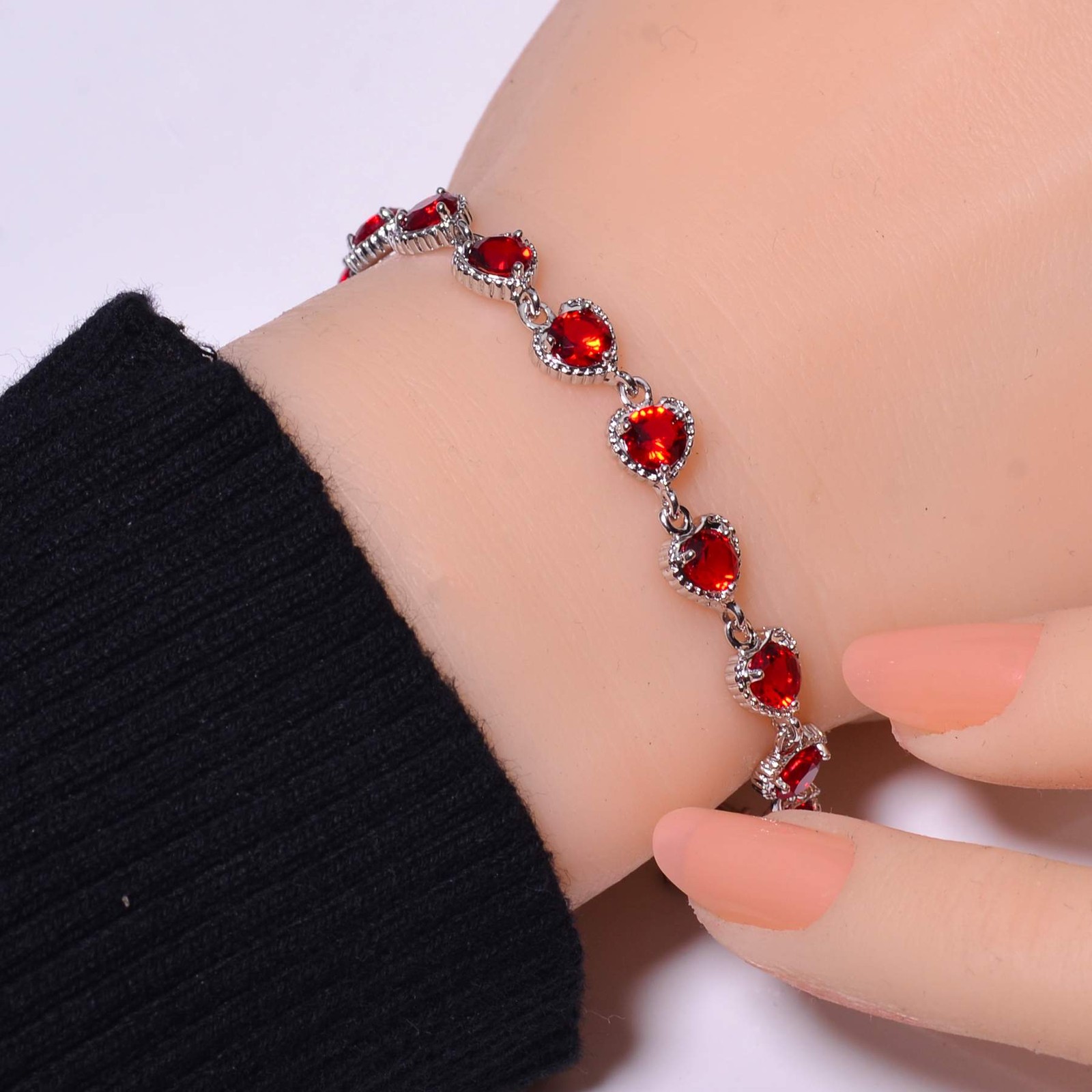 Red Garnet 925 Sterling Silver Tennis Bracelet 7.99″, Christmas Gift B6941