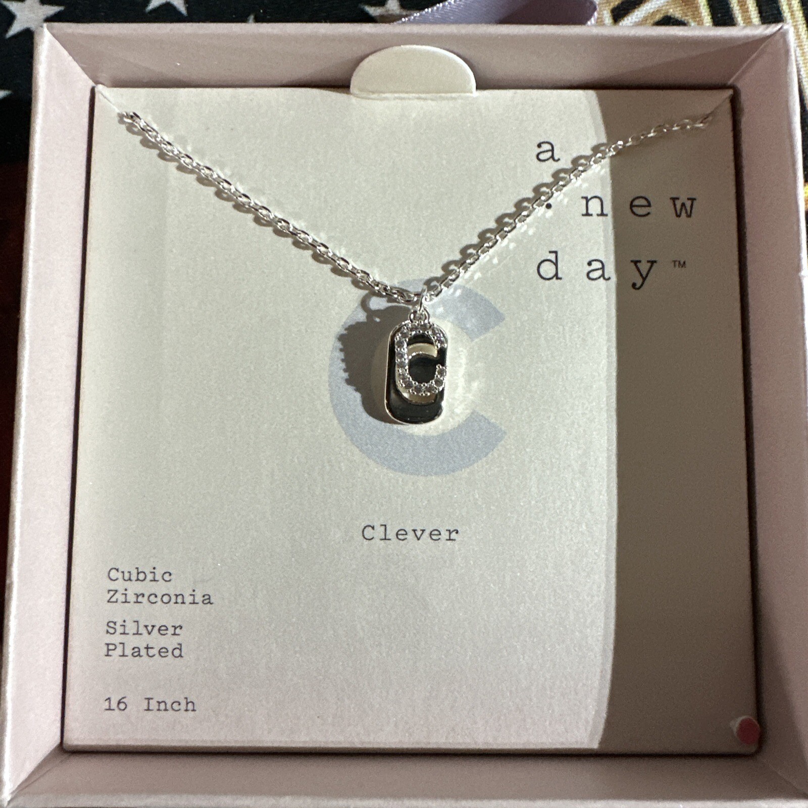 A New Day Cubic Zirconia Silver Plated Letter C Necklace Chain Link 16 in