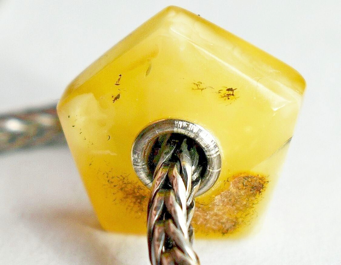 Natural Baltic Amber charm bead 17.5mm, Full silver core European charm Pentagon