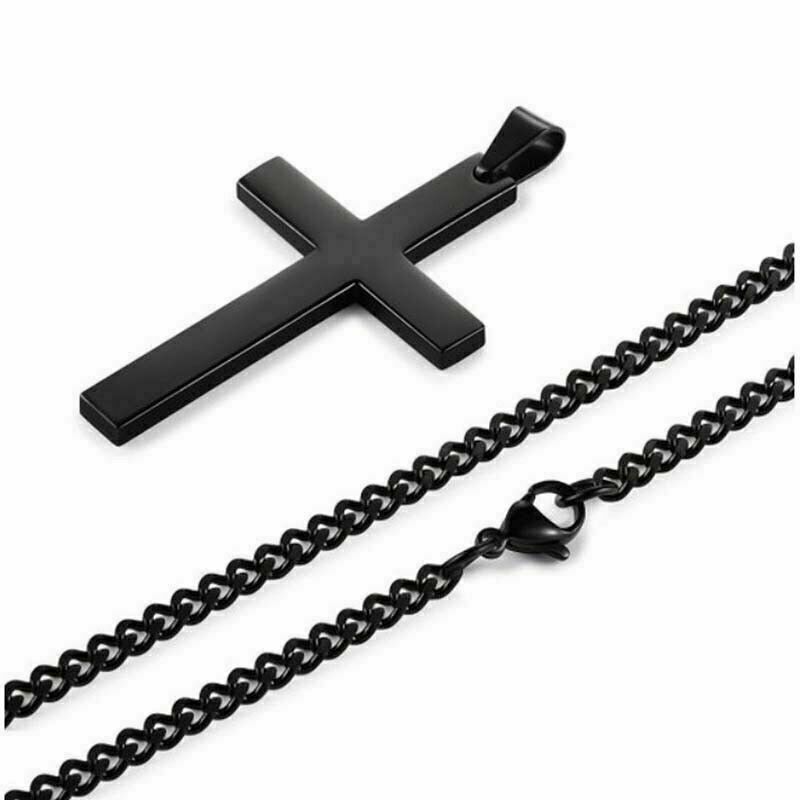 24″ Men stainless steel Plain Silver Gold Plated cross pendant Cuban Necklace