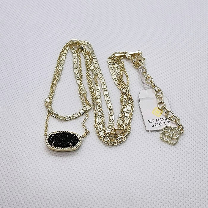 New Kendra Scott Elisa Gold Multi Strand Pendant Necklace In Black drusy