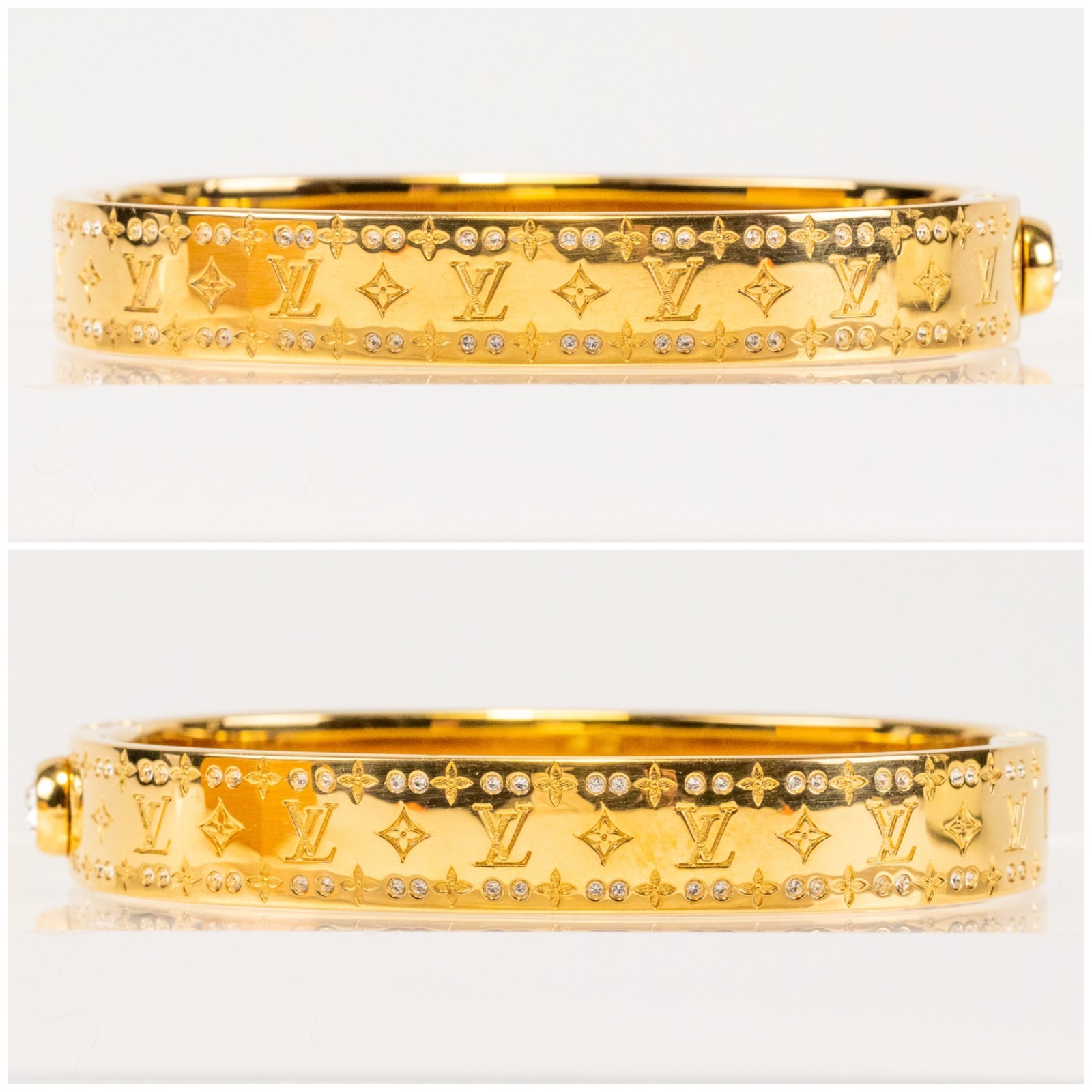 Louis Vuitton Nanogram Strass Bangle Bracelet M64860 Gold Tone Size S LV Auth
