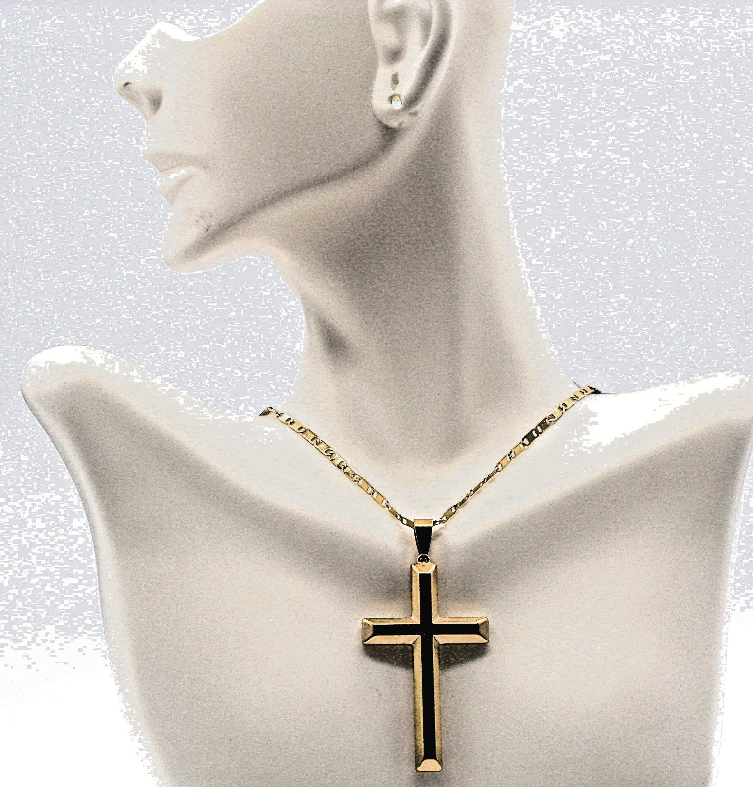 Gold Tone Cross Pendant Necklace with Geometric Link Chain – Unisex 30g- 22 inch