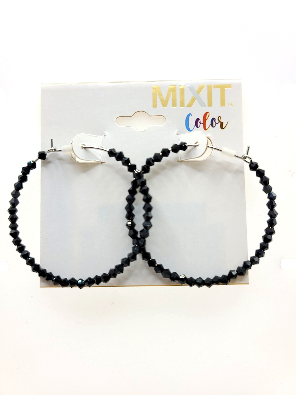 MIXIT COLORS BLACK BEADED HOOP EARRINGS 41MM