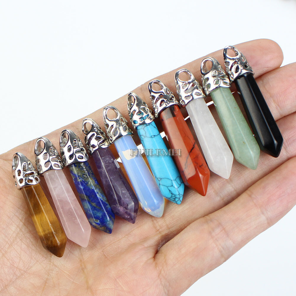 10pcs Mixed Natural Stone Hexagonal Pointed Pendant Reiki Healing Crystal Quartz