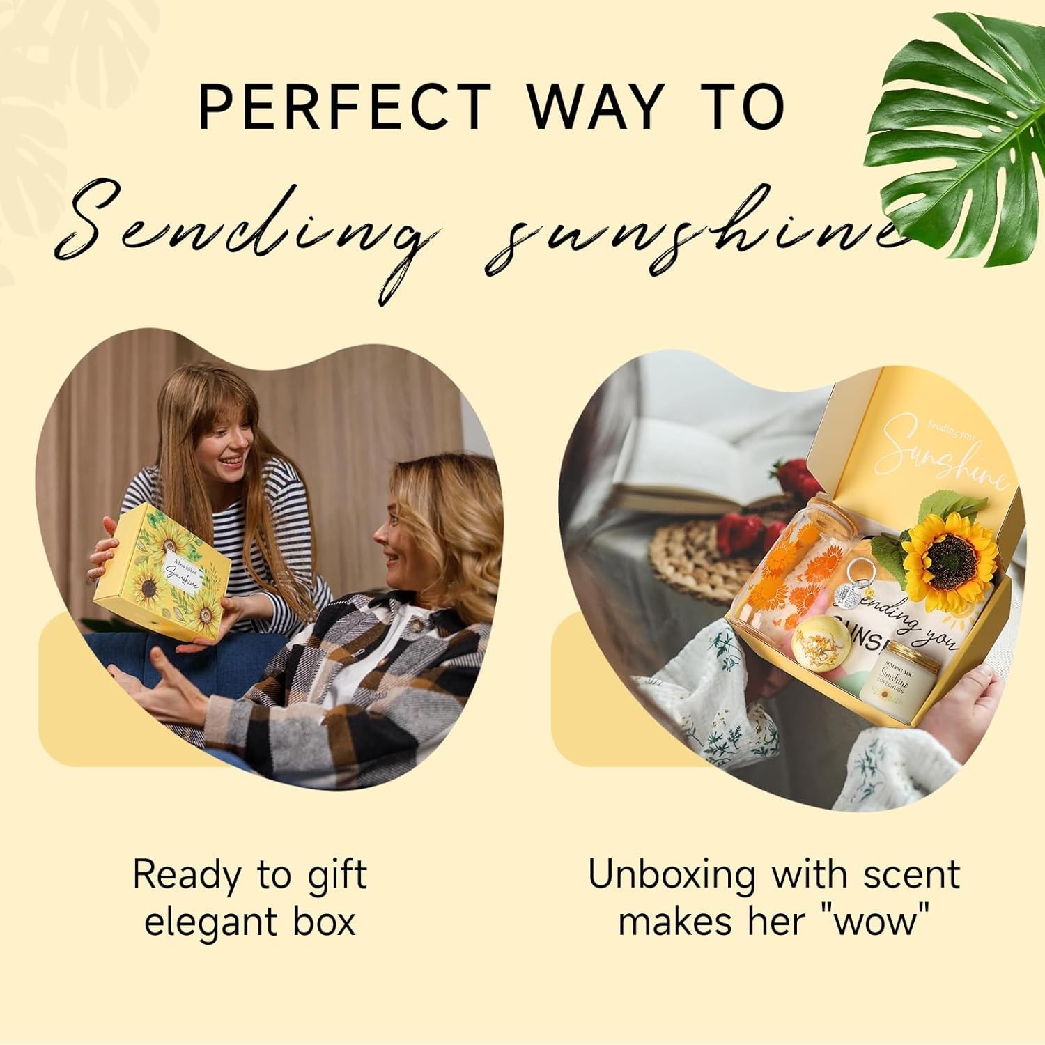 Sunflower Gift Basket for Women, 7pc Sending Sunshine Glass Cup Set