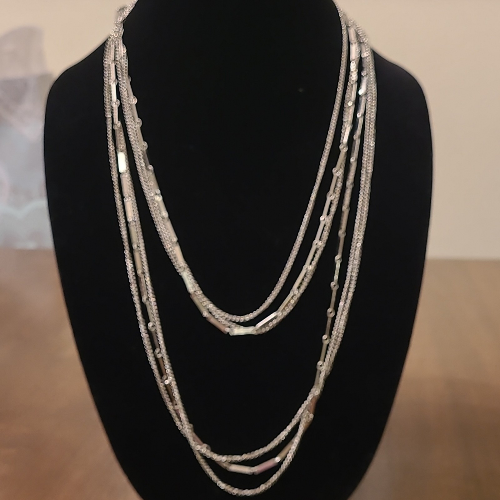 VTG 1960Park Lane Silver Tone Layered Bar Link Chain Necklace Spring Ring Signed